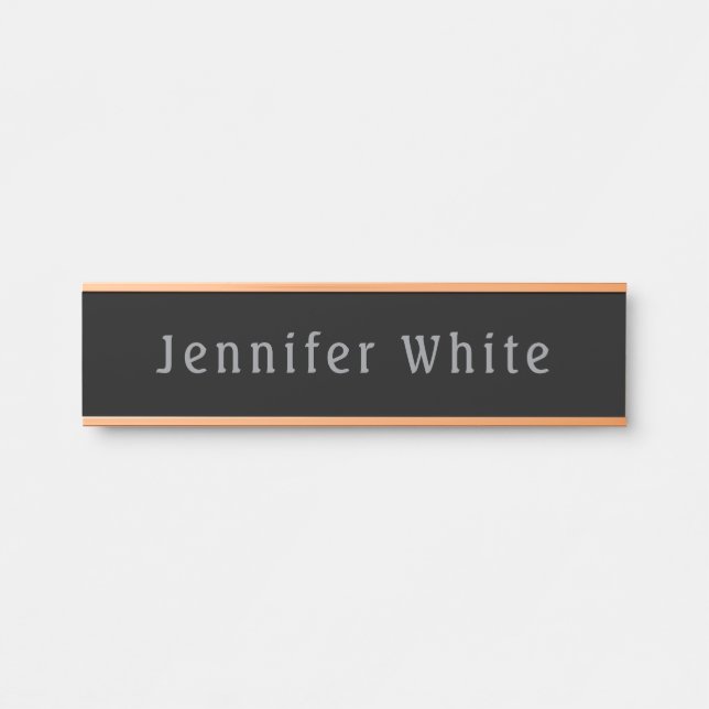 Calligraphy Elegant Retro Grey Black Name Door Sign (Front)