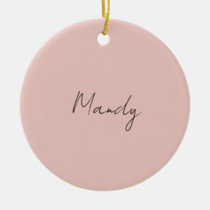 Calligraphy Elegant Rose Gold Plain Simple Name Ceramic Ornament