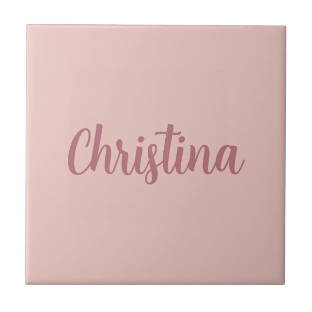 Calligraphy Elegant Rose Gold Plain Simple Name Ceramic Tile (Front)