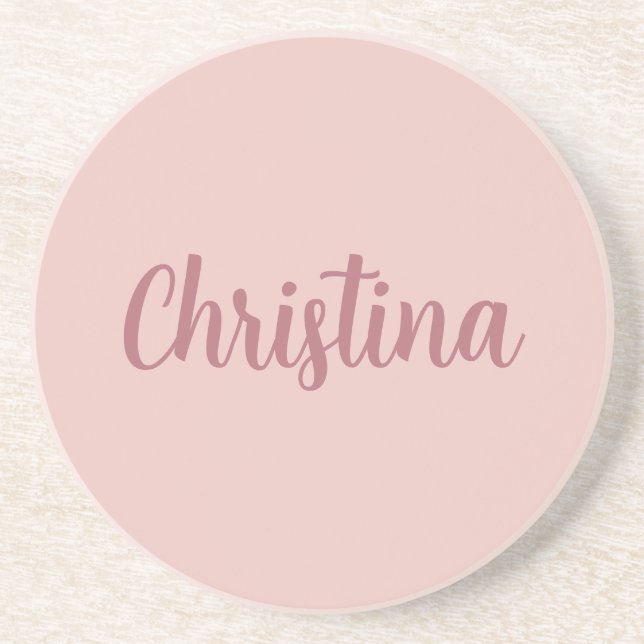 Calligraphy Elegant Rose Gold Plain Simple Name Coaster (Front)
