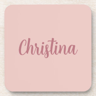 Calligraphy Elegant Rose Gold Plain Simple Name Coaster