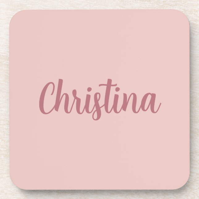 Calligraphy Elegant Rose Gold Plain Simple Name Coaster (Front)