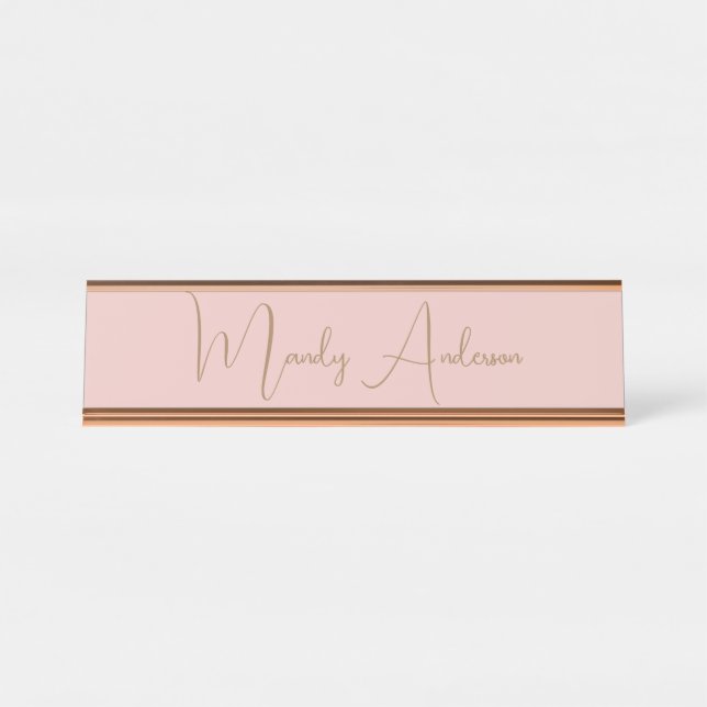 Calligraphy Elegant Rose Gold Plain Simple Name Desk Name Plate (Front)