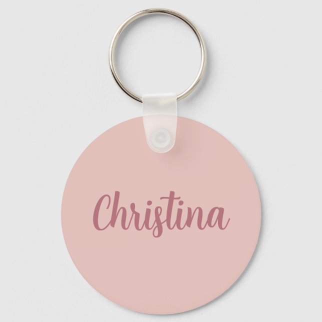 Calligraphy Elegant Rose Gold Plain Simple Name Key Ring (Front)