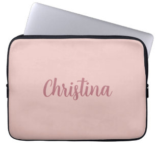 Calligraphy Elegant Rose Gold Plain Simple Name Laptop Sleeve