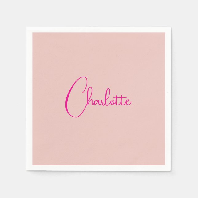 Calligraphy Elegant Rose Gold Plain Simple Name Napkin (Front)