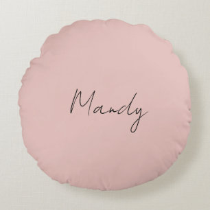 Calligraphy Elegant Rose Gold Plain Simple Name Round Cushion