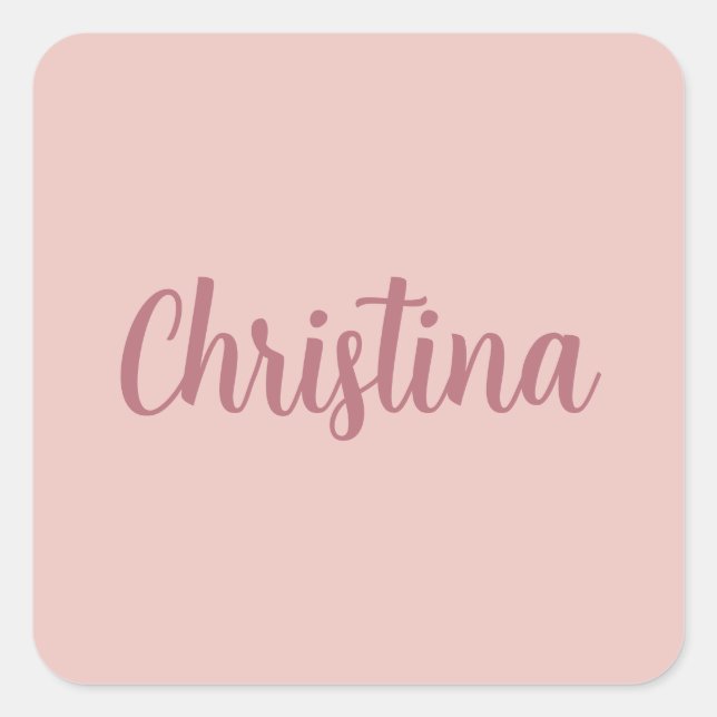 Calligraphy Elegant Rose Gold Plain Simple Name Square Sticker (Front)