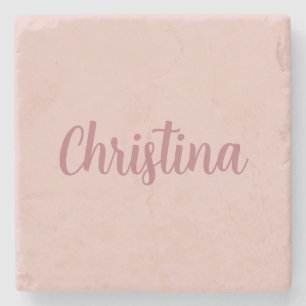 Calligraphy Elegant Rose Gold Plain Simple Name Stone Coaster