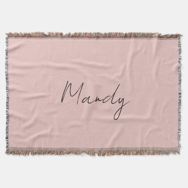 Calligraphy Elegant Rose Gold Plain Simple Name Throw Blanket (Front)