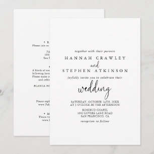 Calligraphy Elegant Script Front & Back Wedding   Invitation