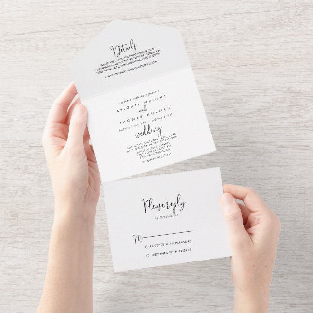 Calligraphy Elegant Script Wedding   All In One Invitation (Tearaway)