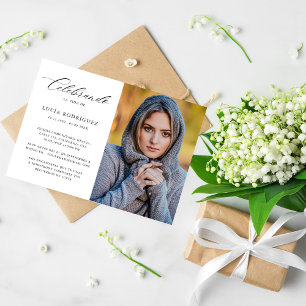 Calligraphy Elegant Spanish Funeral Memorial Photo Invitation