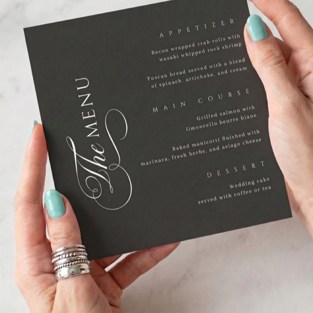Calligraphy Elegant Square Black Wedding Menu (Creator Uploaded)