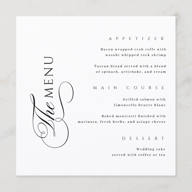 Calligraphy Elegant Square Wedding Menu (Front)