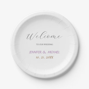 Calligraphy Elegant Welcome Wedding Paper Plate