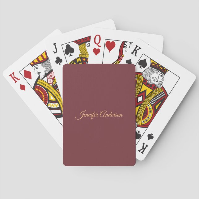 Calligraphy Elegant Wine Colour Personalised Name Playing Cards (Back)