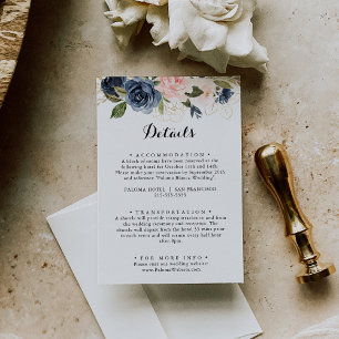 Calligraphy Elegant Winter Floral Wedding Details Enclosure Card