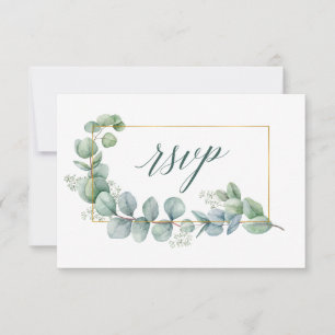 Calligraphy Eucalyptus Gold Green Wedding Meal RSVP Card