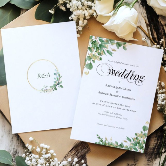 Calligraphy Eucalyptus Gold Monogram Wedding (Creator Uploaded)