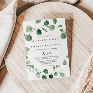 Calligraphy Eucalyptus Spanish Wedding Invitation