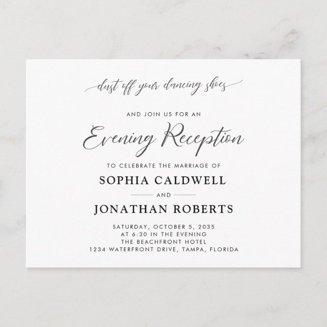 Calligraphy Evening Wedding Reception Invitation Postcard (Front)