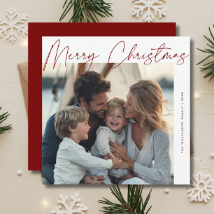 Calligraphy Family Nautical Beach Christmas Photo Holiday Card
