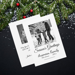 Calligraphy Family Photo Black & White Personalise Holiday Card
