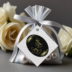 Calligraphy, Faux Emboss - Black/Gold Favour Tags