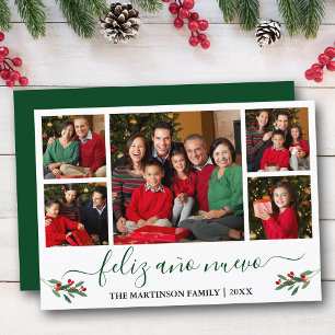 Calligraphy Feliz Ano Nuevo 5 Photo Holly Green Holiday Card