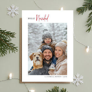 Calligraphy Feliz Navidad Christmas Photo Red Holiday Card