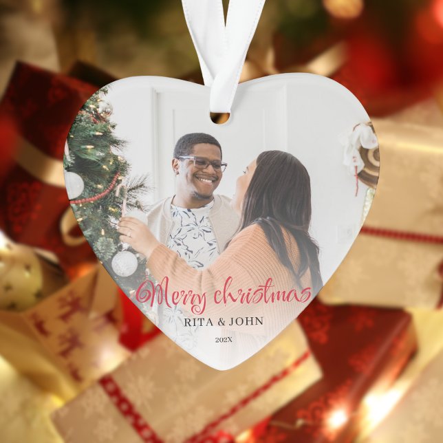 Calligraphy First Christmas Married Photo Ornament (Creator Uploaded)