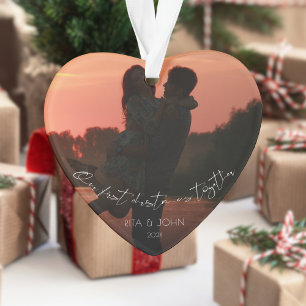 Calligraphy First Christmas Married Photo Ornament