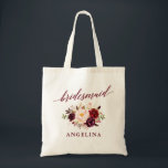 Calligraphy Floral Burgundy Bridesmaid Name Tote Bag<br><div class="desc">Modern Elegant Calligraphy,  Watercolor Burgundy Floral Bridesmaid Name Tote Bag</div>