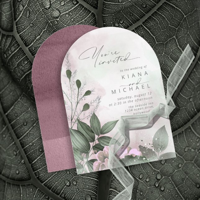 Calligraphy Floral Mauve Arch ID771 Invitation (Creator Uploaded)