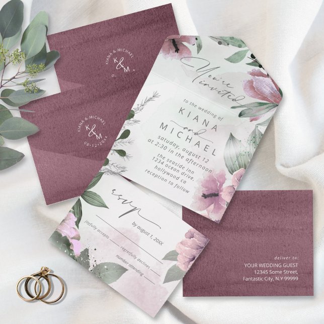 Calligraphy Floral Mauve ID771 All In One Invitation (Creator Uploaded)