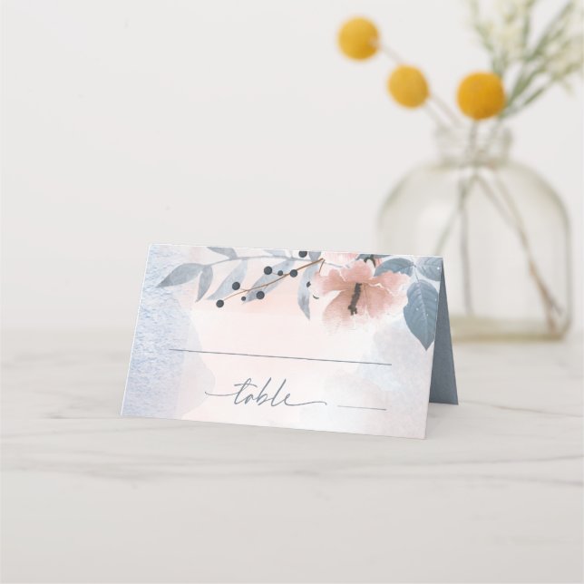 Calligraphy Floral Monogram Dusty Blue ID771 Place Card (Front)