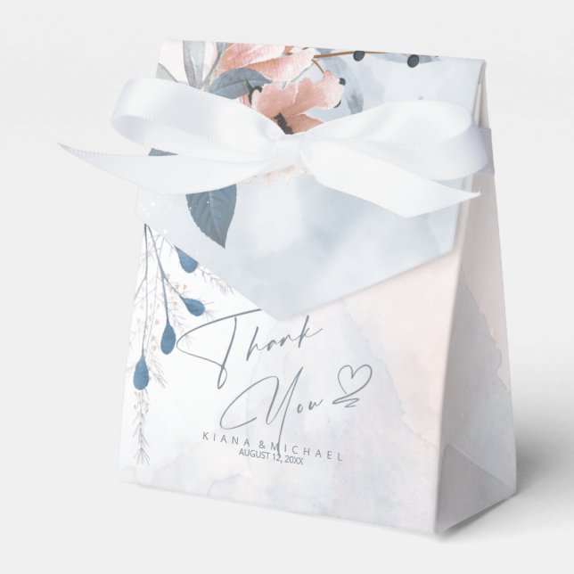 Calligraphy Floral Thank You Heart Blue ID771 Favour Box (Front Side)