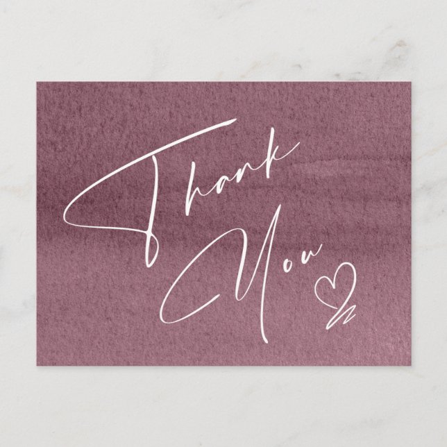 Calligraphy Floral Thank You Mauve ID771 Announcement Postcard (Front)
