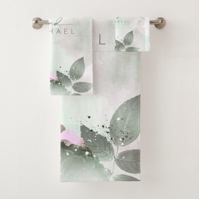 Calligraphy Floral Wedding Mauve ID771 Bath Towel Set (Insitu)