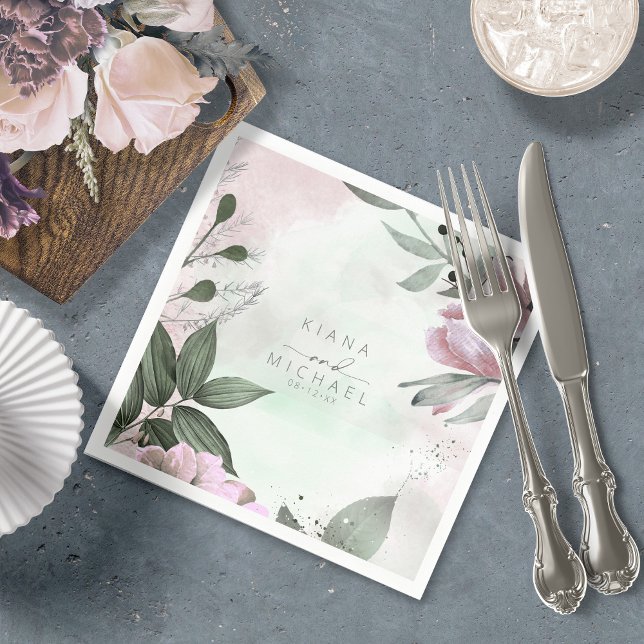 Calligraphy Floral Wedding Mauve ID771 Napkin (Creator Uploaded)