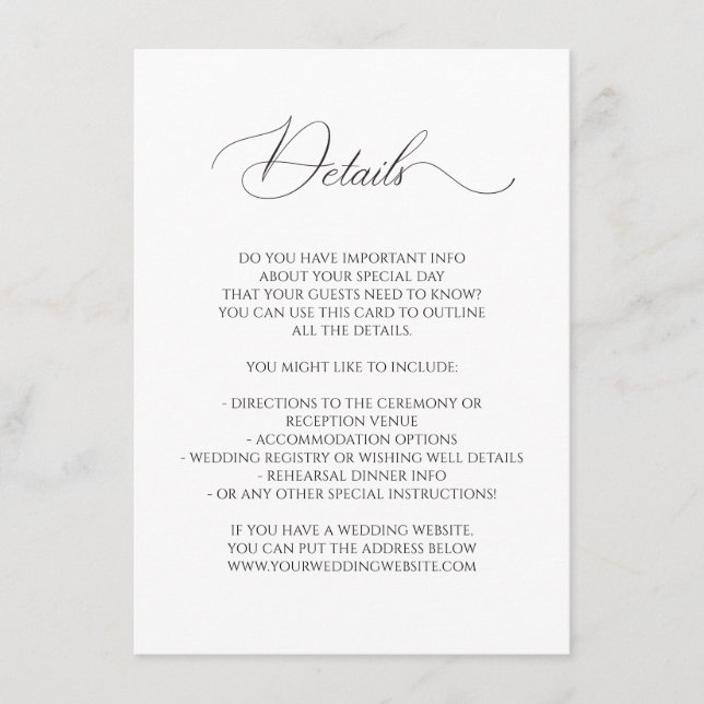 Calligraphy Font Wedding Fairy Tale Details Enclosure Card (Front)