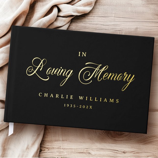 Calligraphy forever in loving memory funeral black guest book (Calligraphy forever in loving memory funeral black foil guest book)