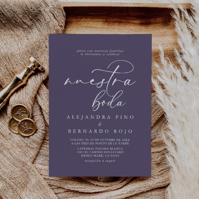 Calligraphy Formal Purple Nuestra Boda Wedding Invitation (Creator Uploaded)