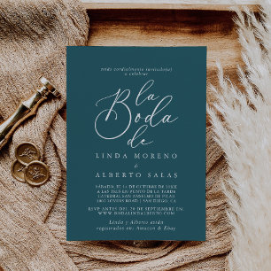 Calligraphy Formal Teal White La Boda de Wedding Invitation