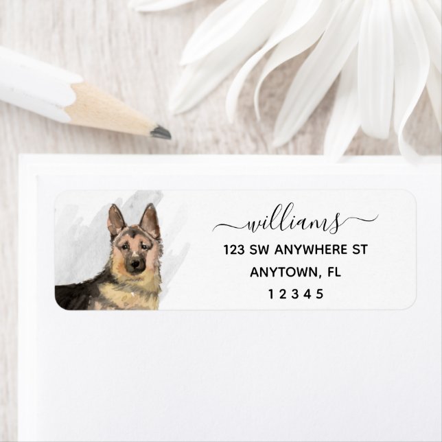 Calligraphy German Shepherd Dog Return Address Label (Insitu)
