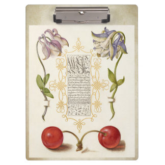 Calligraphy gilded hand writing columbine cherry clipboard