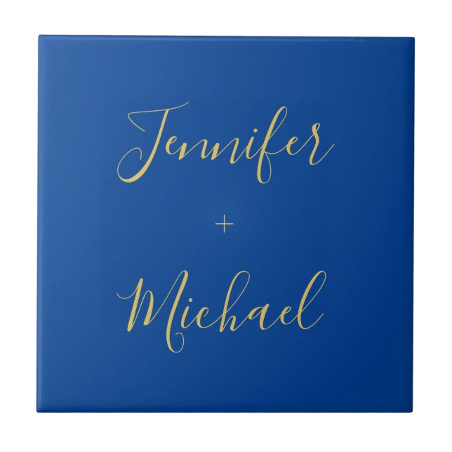 Calligraphy Gold Blue Colour Custom Personal Edit Ceramic Tile (Front)