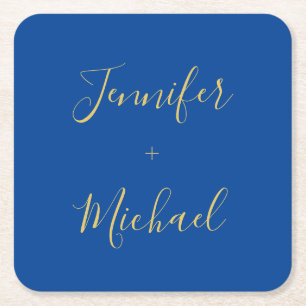 Calligraphy Gold Blue Colour Custom Personal Edit Square Paper Coaster