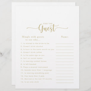 Calligraphy Gold Bridal Shower Find the Guest Game